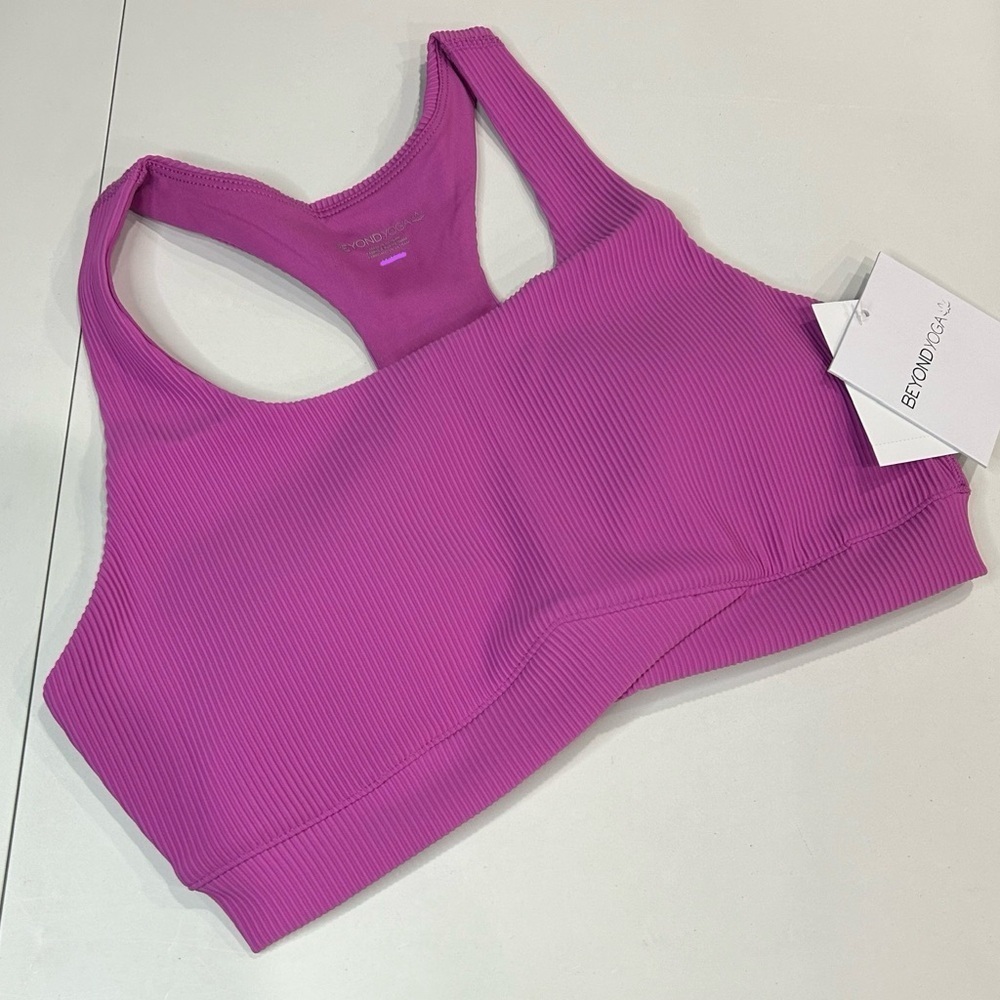 Beyond Yoga Women's Large Impulse Ribbed Bra Pink Sunset Violet NWT Stretch